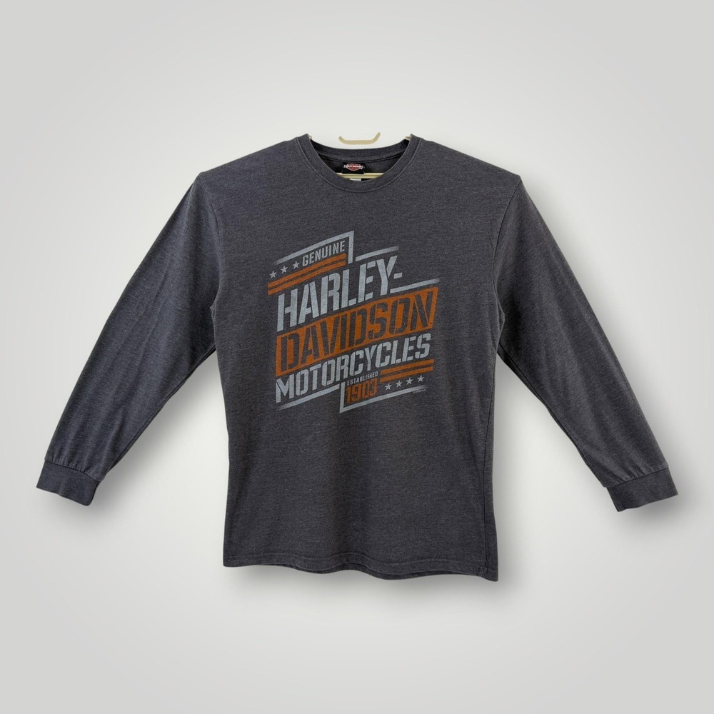 Harley-Davidson Onalaska WI Long Sleeve Tee Gray Biker‎ Graphic Large